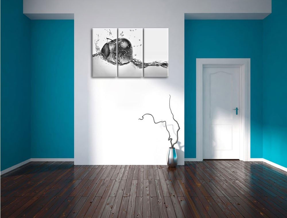 Pixxprint Köstlicher Apfel fällt ins Wasser als Leinwandbild/Grösse: 3 Teilig (120x80) cm/Wandbild/K