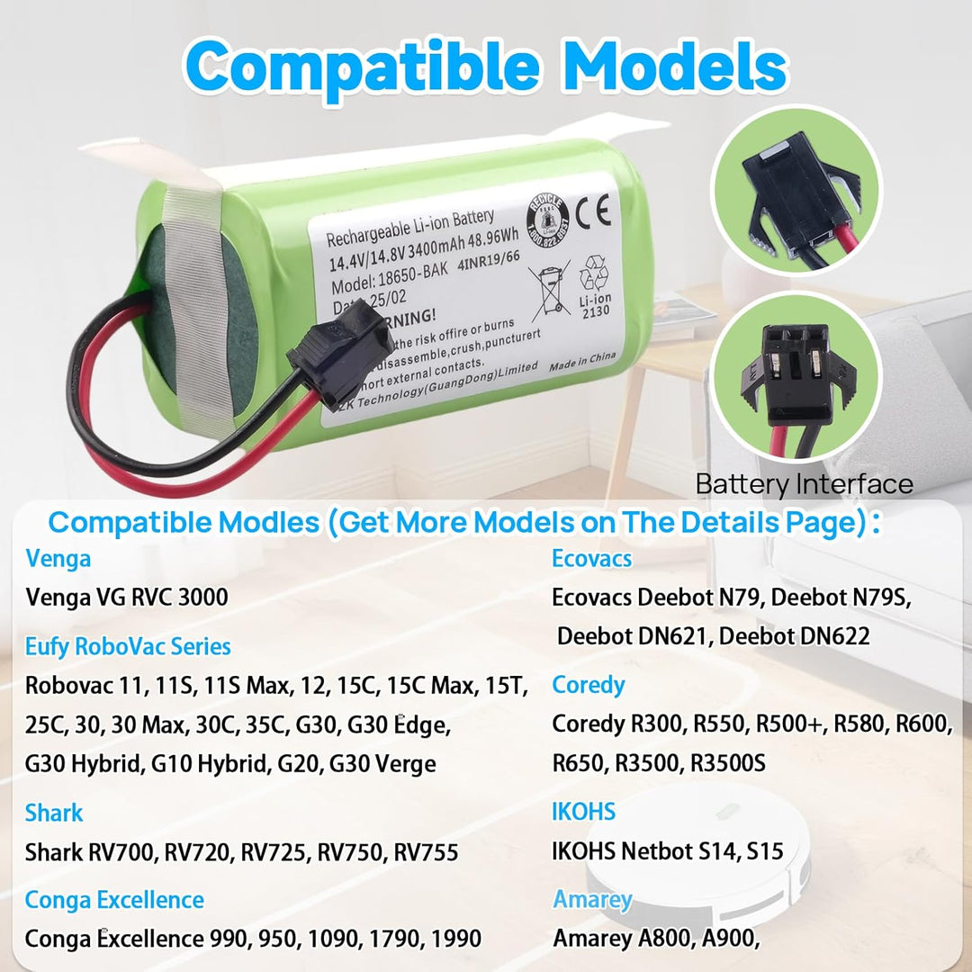 14,4 V 3400 mAh Akku Kompatibel mit Lefant M210 M210B M210P M213 Eufy RoboVac 11 11S 11S MAX 12 15C
