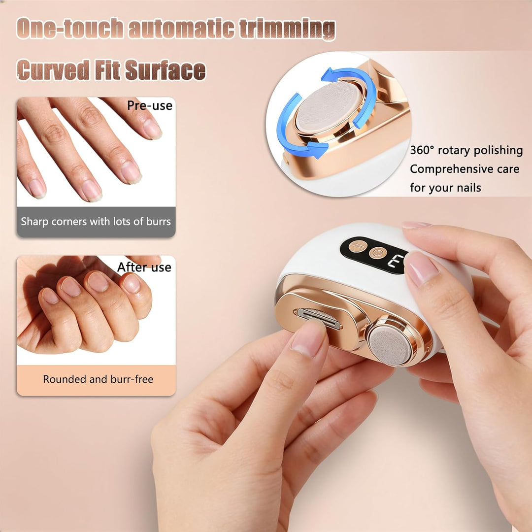 Elektrischer Nagelknipser, 3 in 1 Automatischer Elektrischer Nagelfeile mit LED-Licht, Wiederaufladb