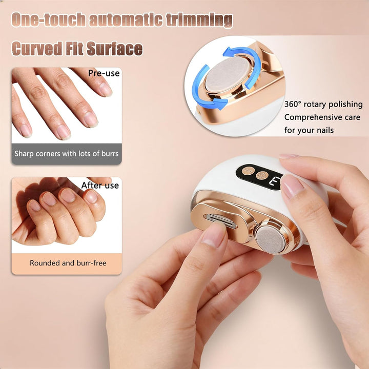 Elektrischer Nagelknipser, 3 in 1 Automatischer Elektrischer Nagelfeile mit LED-Licht, Wiederaufladb