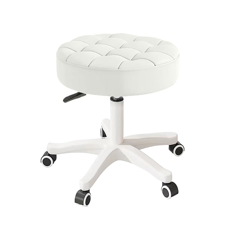 Kleiner Stuhl, runder Drehhocker mit Rollen, Sitzhöhe 35–45 cm, 360° drehbar, PU-Leder, höhenverstel