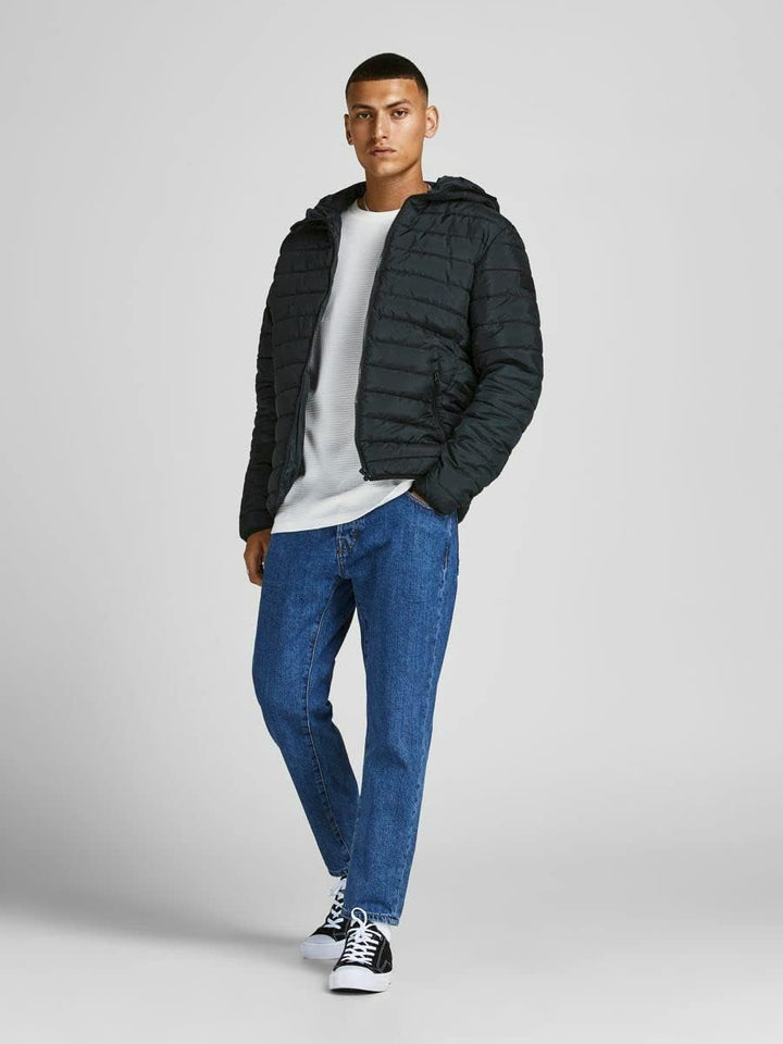Jack & Jones Herren Steppjacke mit Kapuze, wattiert, durchgehender Reissverschlu, Schwarz