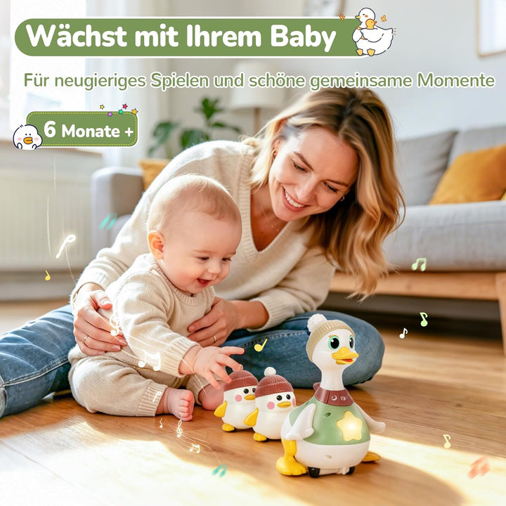 Baby Spielzeug für 6-12 Monate, Krabbelspielzeug Baby mit Licht &amp; Musik, Dancing Duck Familie Spielz
