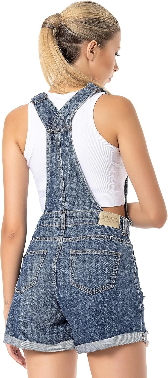 Red Bridge Damen Shorts kurze Hose Hot-Pants Latzhose Overall 25W Blau, 25W Blau