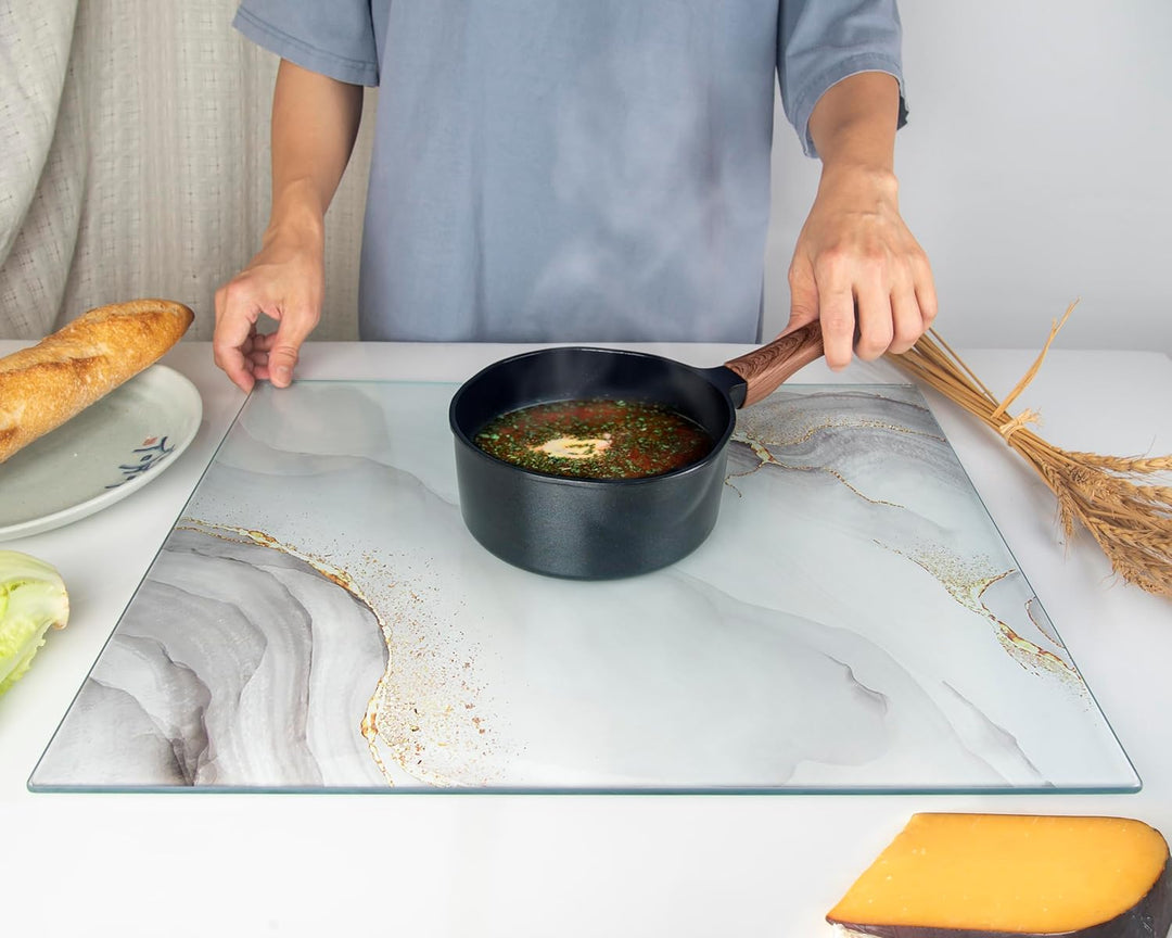 Glasschneidebrett 50×40cm – Hygienisches Schneidebrett aus gehärtetem Glas – Hitzebeständig, Kratzfe