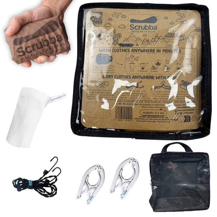 Scrubba Waschbeutel Set 2.0 – Tragbare Reise-Waschmaschine für Hotel und Reisen - Leichter, Kleiner