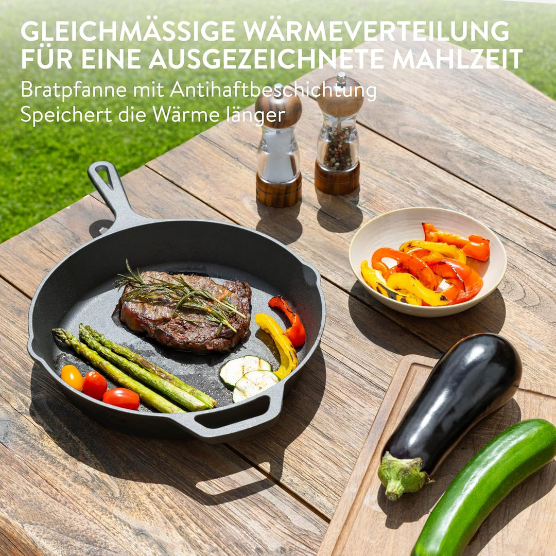 Navaris Gusseisenpfanne - 30cm Eingebrannte Pfanne Gusseisen Induktion, Cast Iron Pan, Gusspfanne, G