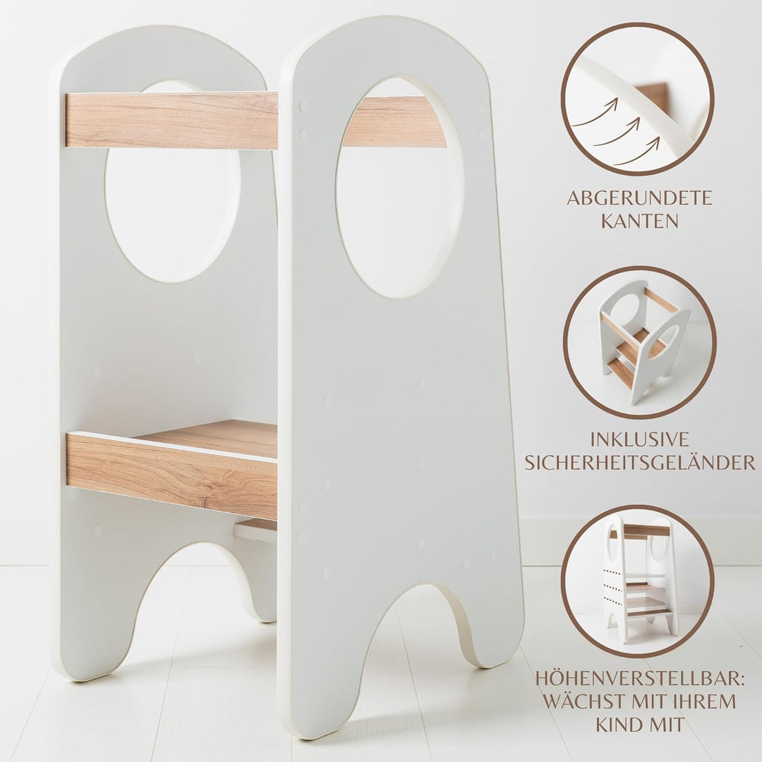 KIDIE Kinder Lernturm ab 1 Jahr, Montessori Höhenverstellbar Lernstuhl Baby, Toddler Learning Tower