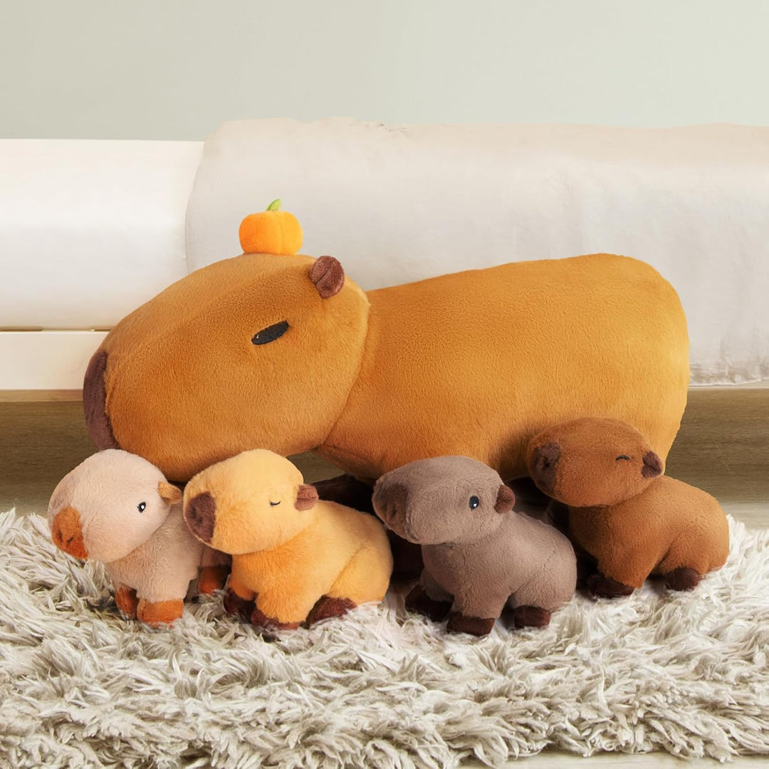 OUOZZZ 5 Stück Capybara Plüschtier, 38cm Weich Capybara Kuscheltier mit 4 Baby Capybara Stofftiers i