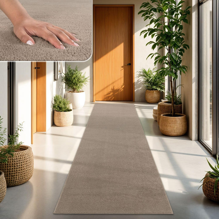 TT Home Wohnzimmer Teppich Kurzflor Anti-Rutsch Rückseite Unifarben Modern Waschbar, Farbe:Taupe, Gr