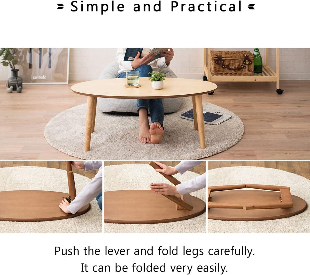 EMOOR Klapptisch Holz, Klein-Oval (B90xD43cm) Naturfarben, Couchtish Tatami Tisch 90 x 43 x 34 cm Na