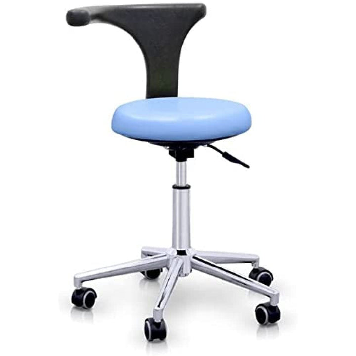 QUIRUMED Professioneller ergonomischer Hocker mit Rückenlehne, hellblau, Gestell aus Edelstahl, Kuns