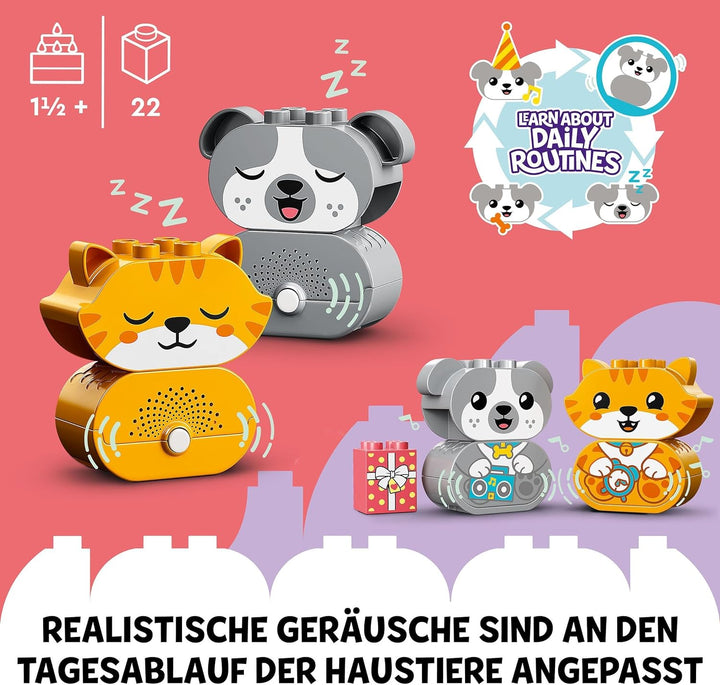 LEGO 10977 DUPLO Mein erstes Hündchen & Kätzchen - mit Ton, Steine für Kleinkinder von 1,5-3 Jahre,