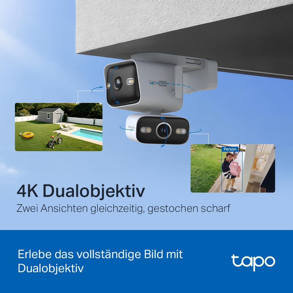 Tapo C575D 4K Überwachungskamera Aussen mit Dual-Objektiv, 170° Ultraweitwinkel, 8mm Teleobjektiv, P