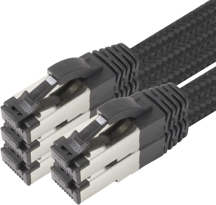 1aTTack.de 5m - Black Cotton CAT 6a Patchkabel Schwarz - 5 Stück Netzwerkkabel Stoff Baumwollmantel