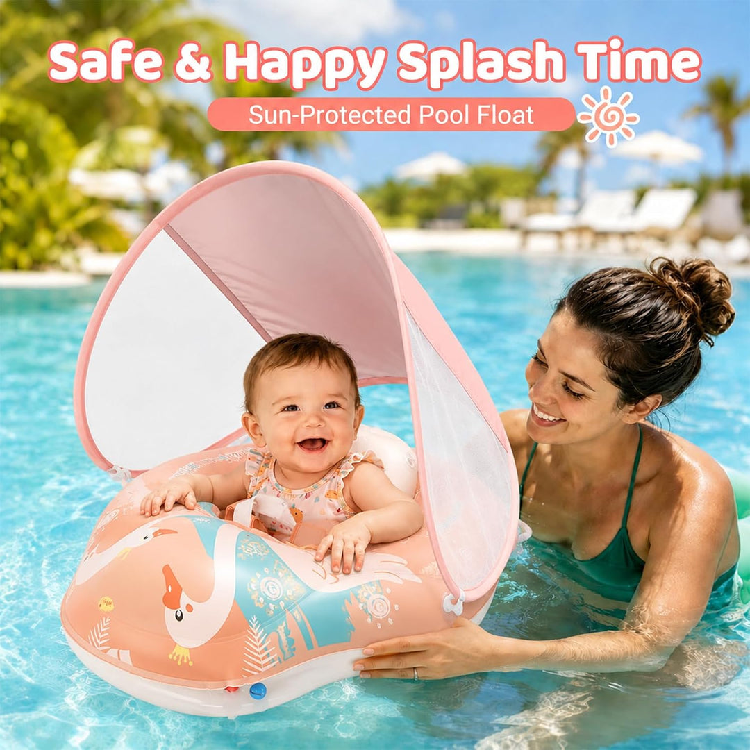 Baby Schwimmring mit Sonnendach, Schwimmring Baby ab 3 Monate, Aufblasbarer Baby Swim Float mit Sich