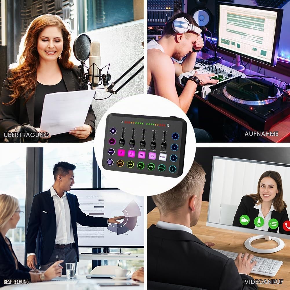OFFCUP Podcast Equipment Set Mischpult Audiomixer mit Stativ Kondensator Mikrofon USB C Audiointerfa