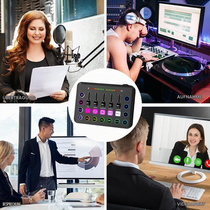 OFFCUP Podcast Equipment Set Mischpult Audiomixer mit Stativ Kondensator Mikrofon USB C Audiointerfa