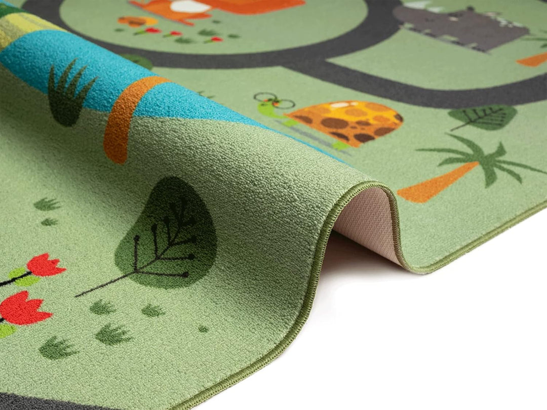 the carpet Happy Life – Kinderteppich Spielteppich mit Strassen‑Motiv, Dschungel, Tiere & Autos, rut