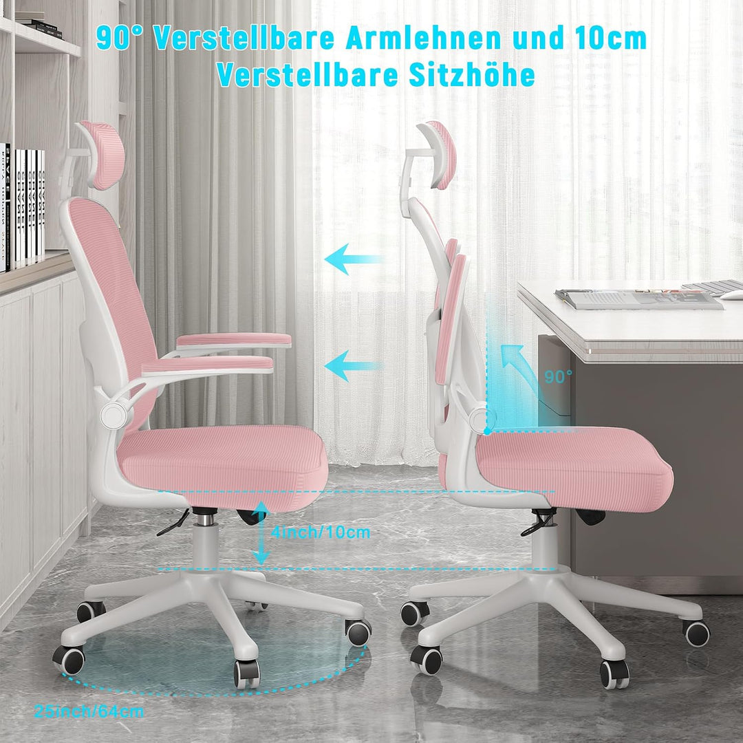 rattantree Bürostuhl, Ergonomischer Schreibtischstuhl mit Verstellbarer Kopfstütze, Armlehnen und Le