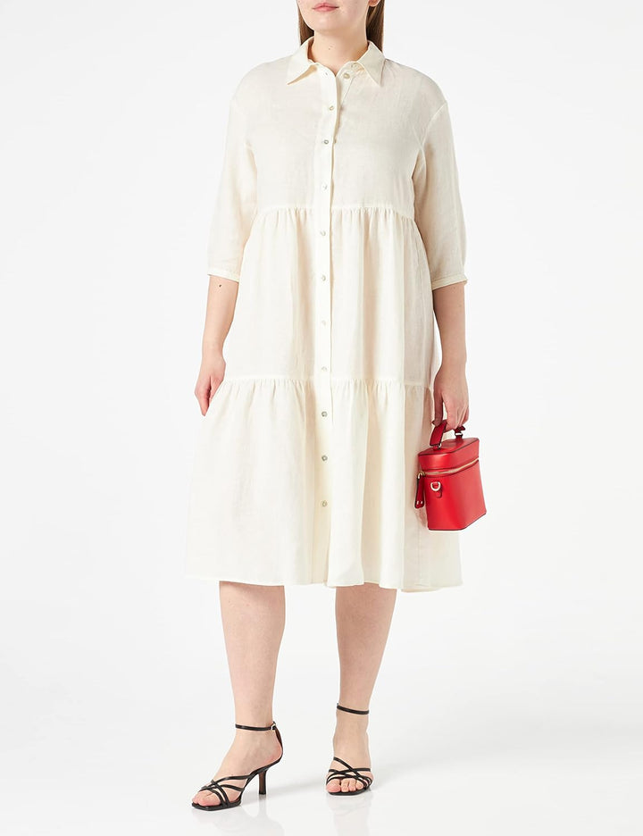 Seidensticker Damen Kleid - Blusenkleid - Midi - Hemdblusenkragen - 3/4 Arm - 100% Leinen 40 Egret,