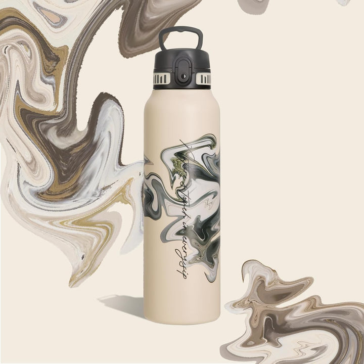 UZSPACE Edelstahl Trinkflasche 1l (970ml), Isolierte Thermosflasche mit 1-Klick-Öffnung, 100% Auslau