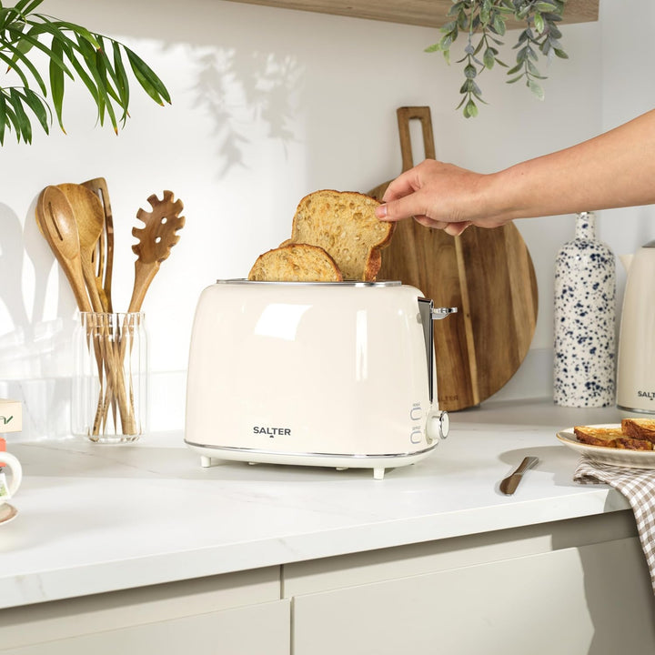 Salter Retro Creme 2-Scheiben-Toaster - 7 Bräunungsstufen, Auftauen, Aufwärmen & Abbrechen, High-Lif