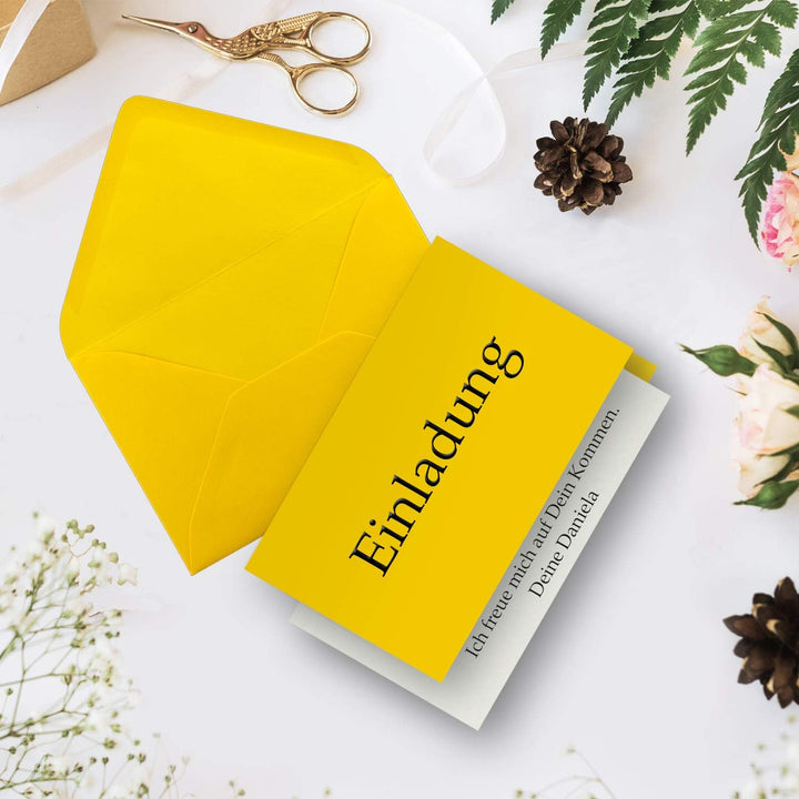 50x Faltkarten Set DIN A6/C6 mit Brief-Umschlägen in Honiggelb - inklusive Einleger - 14,8 x 10,5 cm