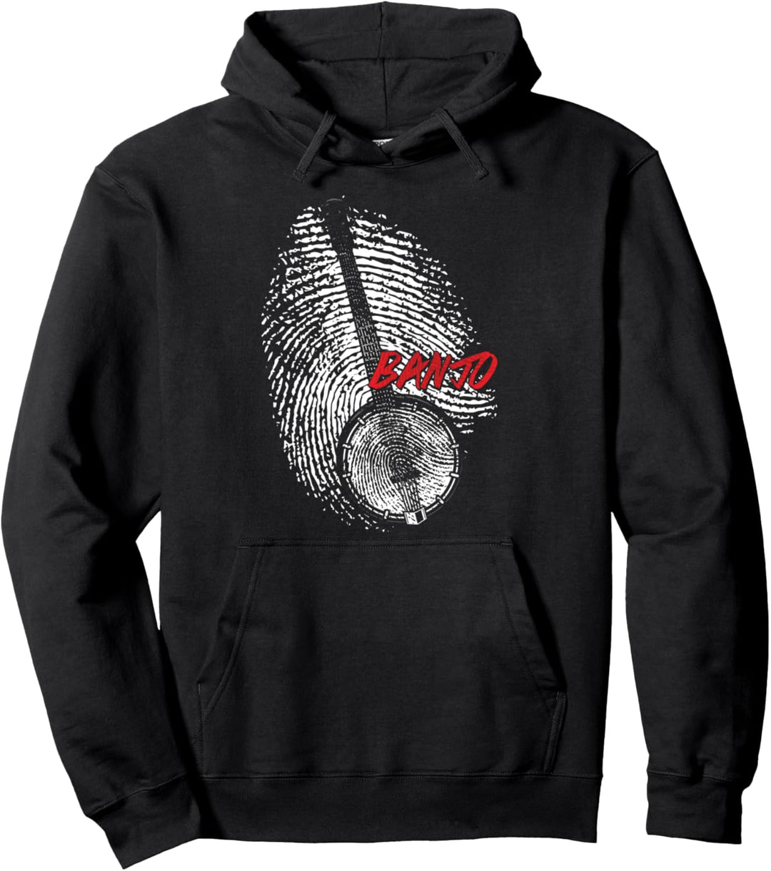 Banjo Spieler Fingerabdruck Zupfinstrument Musiker Bluegrass Pullover Hoodie