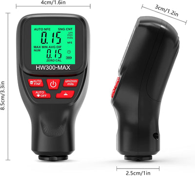 Shkalacar Schichtdickenmessgerät Handheld 0-2000μm, Dickenmessgerät mit LCD-Anzeige,Einheitenumrechn