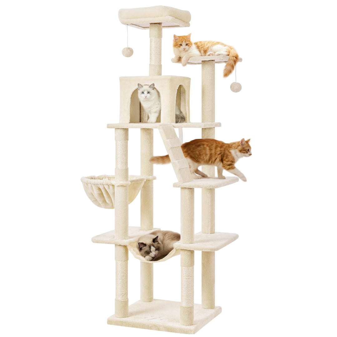 MSmask Kratzbaum gross, L Katzenkratzbaum Stabil, Katzenbaum mit Katzenhöhlen, Plattformen, Hängemat