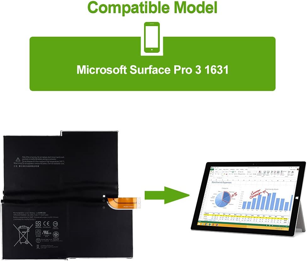 SwarKing Ersatz Akku Kompatibel mit Microsoft Surface Pro 3 1631 1577-9700 Tablet, G3HTA005H G3HTA00