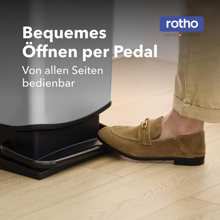 Rotho Paso Mülleimer 40 Liter mit Pedal und Deckel, Kunststoff (PP) BPA-frei, weiss metallic, 40l (3