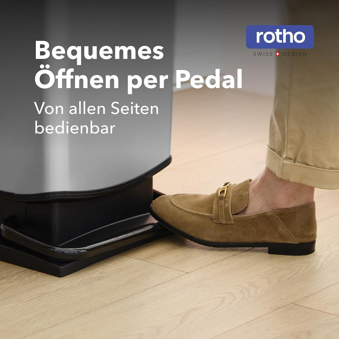 Rotho Paso Mülleimer 40 Liter mit Pedal und Deckel, Kunststoff (PP) BPA-frei, weiss metallic, 40l (3