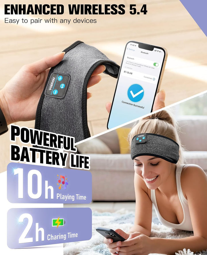 Voerou Cuffie per dormire Con Fascia Bluetooth, cuffie Wireless Comfy Band, cuffie per dormire Con a