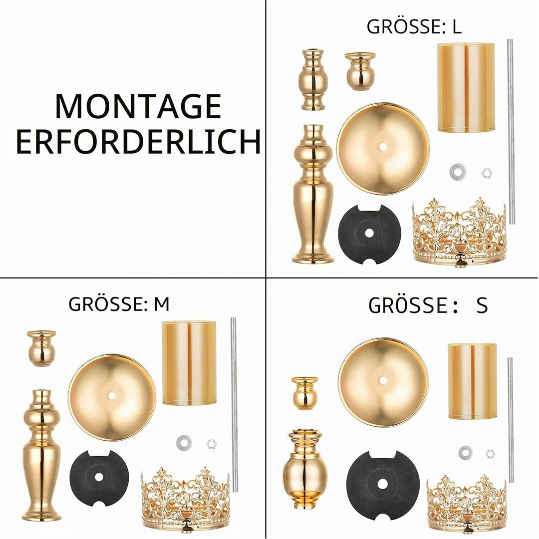 NUPTIO Säulenkerzenhalter mit Glas, 3er Set Hurricane-Kerzenhalter aus Gold Moderne Wohnkultur Gesch