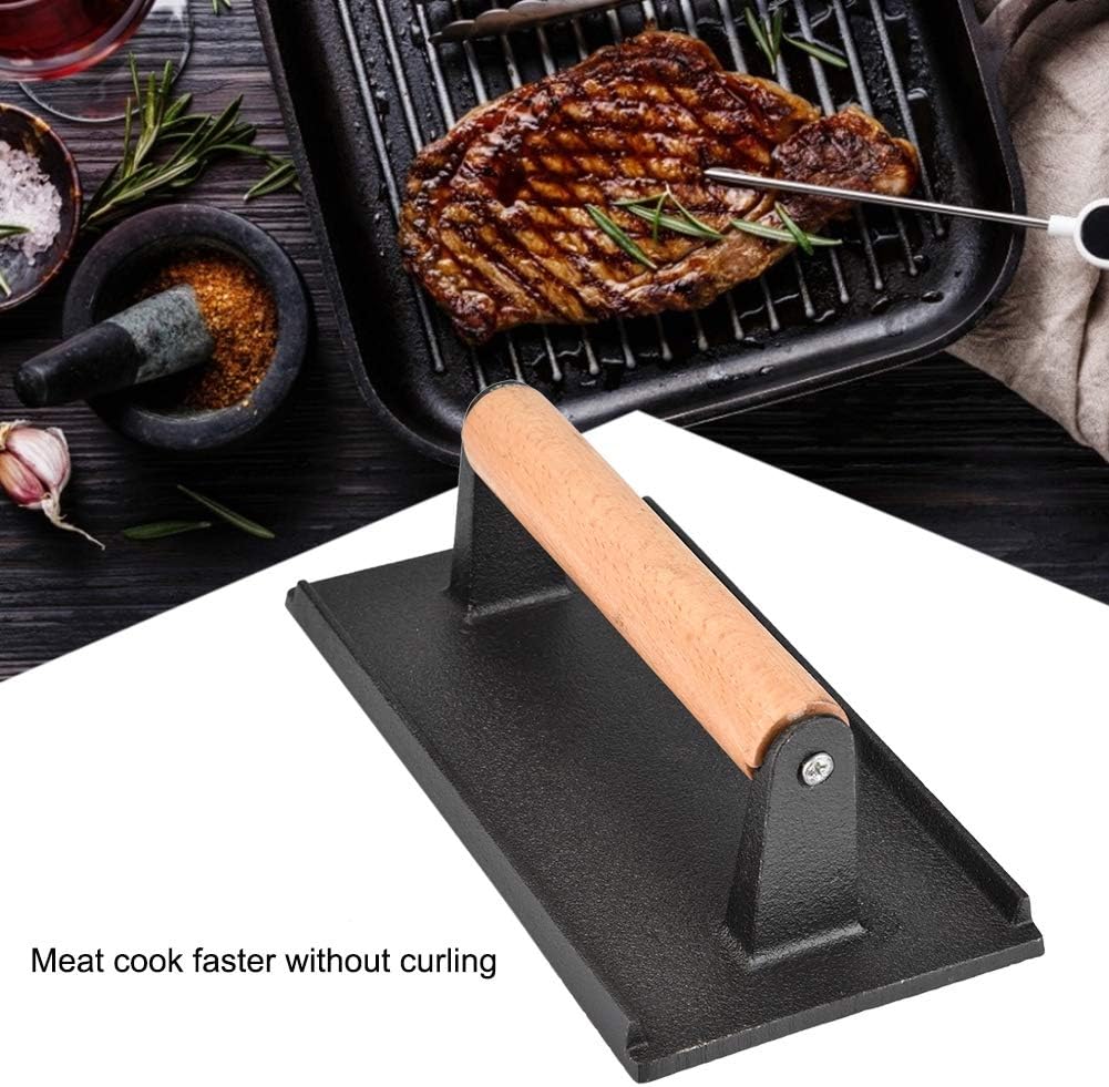 Tomotato Grillpresse Gusseisen Fleischbeschwerer Heavy Duty Steak Beschwerer Speckpresse mit Holzgri