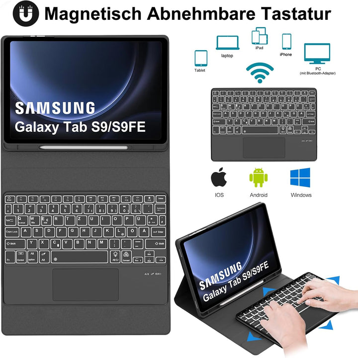 Samsung Galaxy Tab S9 FE Hülle mit Tastatur, Samsung Tablet Tastatur mit Touchpad für Galaxy Tab S9