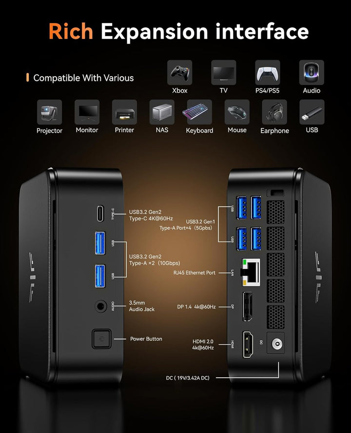 NiPoGi AM02PRO Mini PC AMD Ryzen 7 5700U 16GB Dual DDR4 512GB SSD Micro Desktop Computer mit Radeon