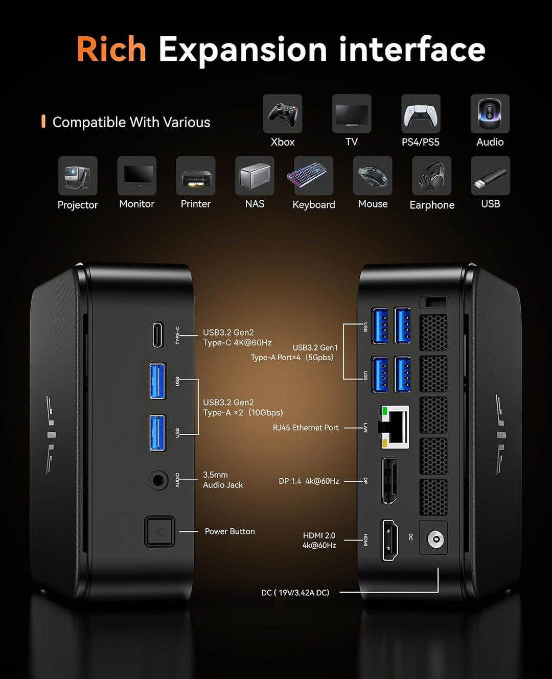 NiPoGi AM02PRO Mini PC AMD Ryzen 7 5700U 16GB Dual DDR4 512GB SSD Micro Desktop Computer mit Radeon