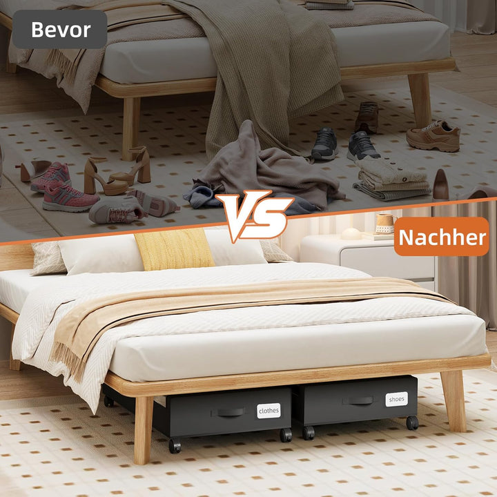 Somdot 4 Stück Schwarz 48L Unterbett Aufbewahrungsbox mit Deckel, Unterbettkommode mit Rollen, Aufbe