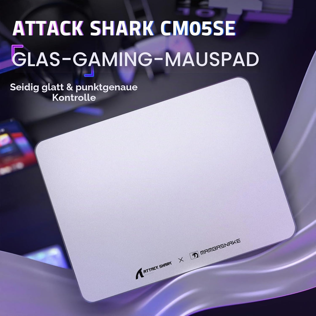 ATTACK SHARK CM05SE Verzerrtes Glas-Mauspad, 9H Härte Kratzfest, Nano-Ätzte Ultraglatte Oberfläche,