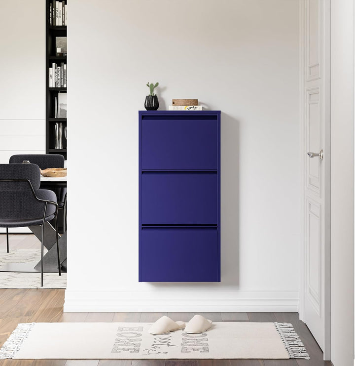 [en.casa] Schuhschrank Sokndal Schuhkipper mit 3 Klappen Metall Schuhkommode für 6 Paar Schuhe 104 x