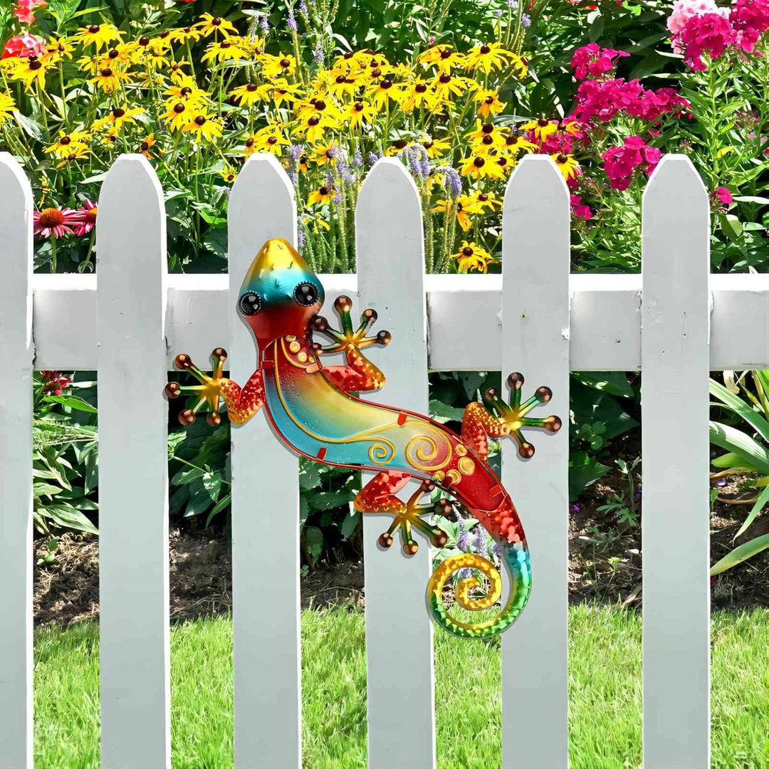Dexlyn Metall Gecko Gartendeko,Wanddekoration Eidechse Skulptur Hängende 20×40cm Rot, Rot