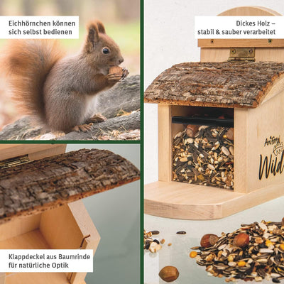 Aniforte Wild - Eichhörnchen Futterhaus inkl. Eichhörnchenfutter, Massiv-Holz aus nachhaltiger EU Wa