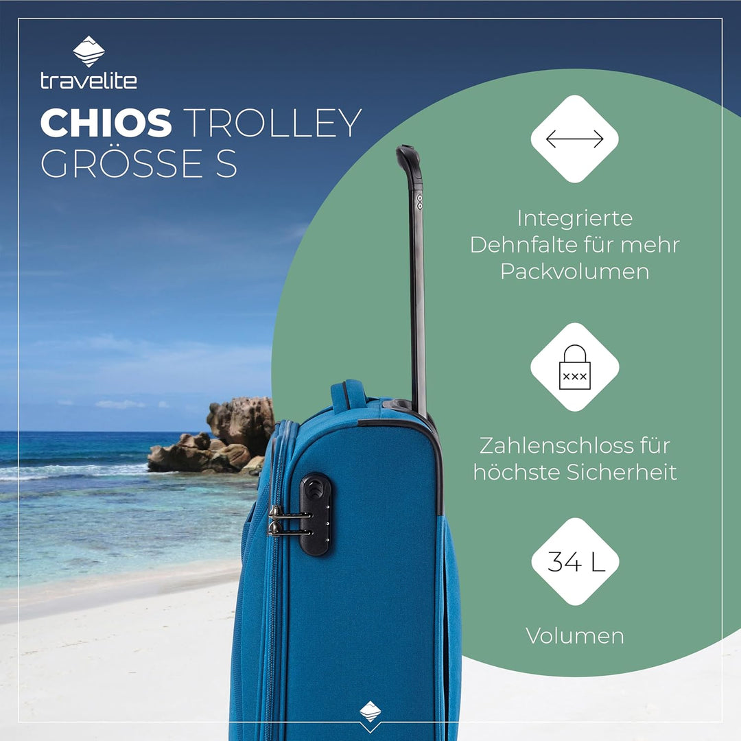 Travelite Chios - 4-Rollen-Kabinentrolley S 55 cm Petrol Trolley Handgepäck (55 cm) Petrol, Trolley