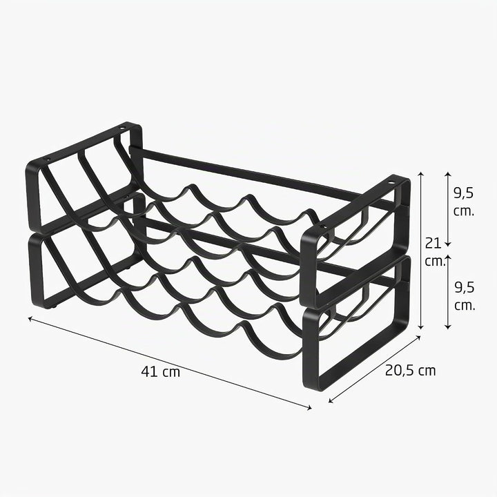 Amig - Stapelbares Flaschenregal für 8 Flaschen - 2er-Pack aus schwarzem Stahl - Flaschenhalter für