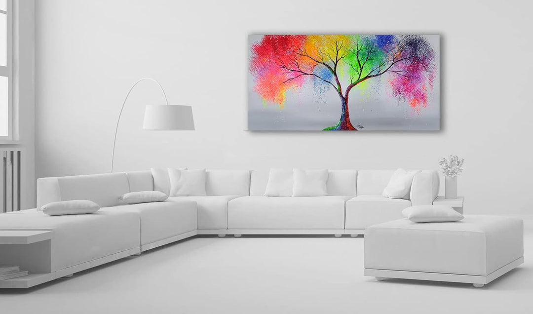 Monica Mirafiori I 100% HANDGEMALT I Gemälde MultiColor Tree 100x50cm | Gemälde Handgemalt | Acrylge