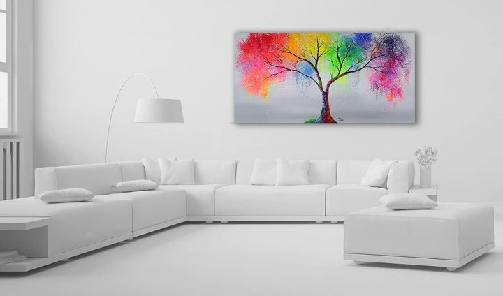 Monica Mirafiori I 100% HANDGEMALT I Gemälde MultiColor Tree 100x50cm | Gemälde Handgemalt | Acrylge