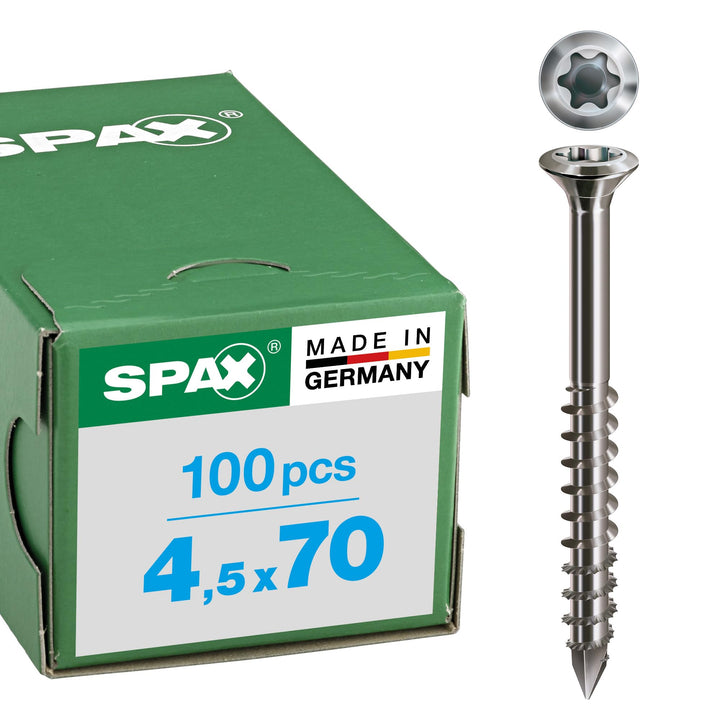 SPAX Fassadenschraube aus Edelstahl rostfrei A2, 4,5 x 700 mm, 100 Stück, T-STAR plus, Sehr kleiner